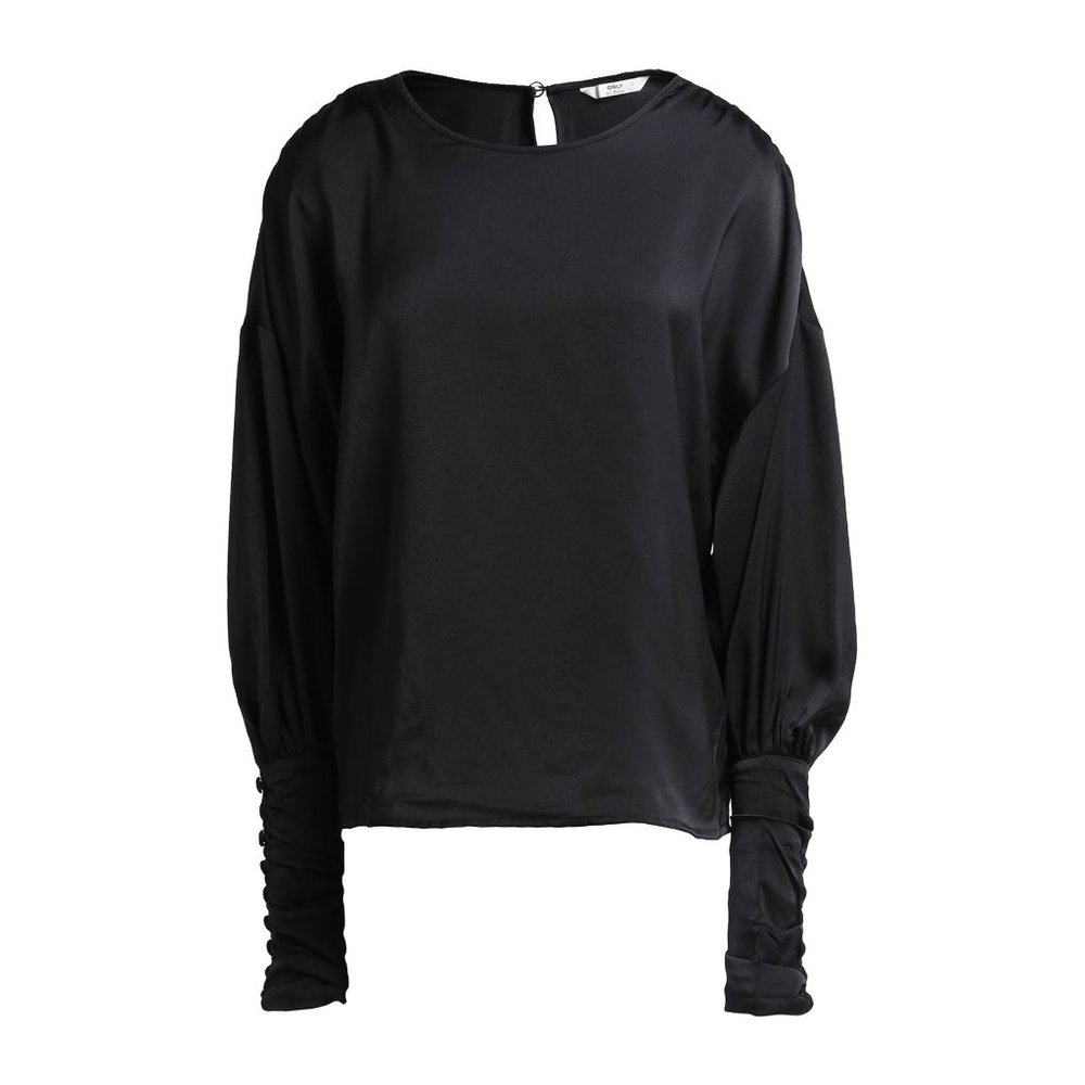 Satin black blouse long sleeves buttoned cuffs